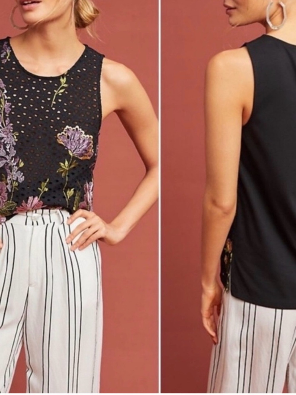 Anthropologie Meadow Rue Small Harriet Purple Floral Embroidered Black Top - Picture 7 of 7